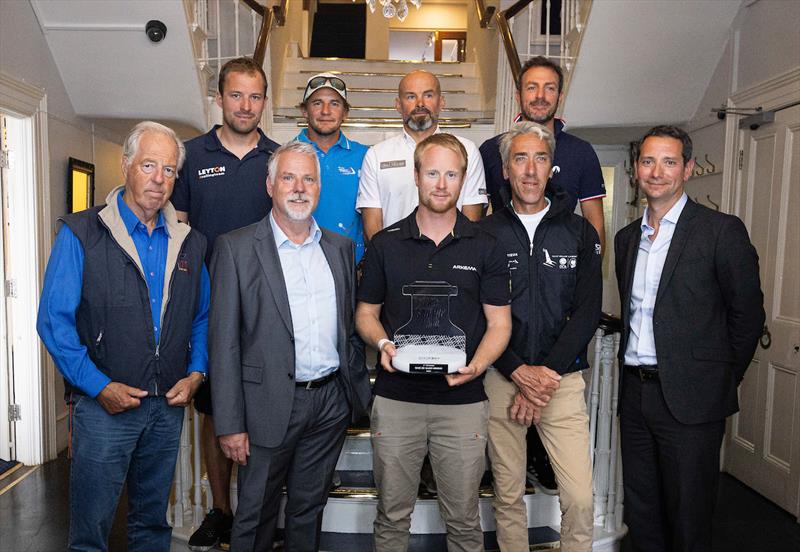 Martin Thomas, Commodore of the Royal London Yacht Club, Gary Hall, CEO of Cowes Harbour Commission to the left of Episode 3 winner Quentin Vlamynck, skpper of Arkema. - photo © Lloyd Images / Pro Sailing Tour