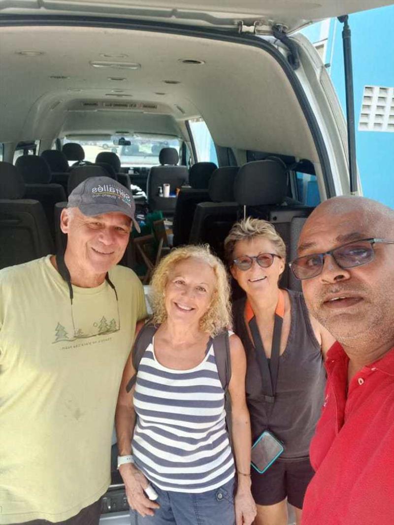 Pascal, Tiffany and Danielle of s/v Felicity with Jesse James in the foreground photo copyright Ocean Cruising Club taken at 