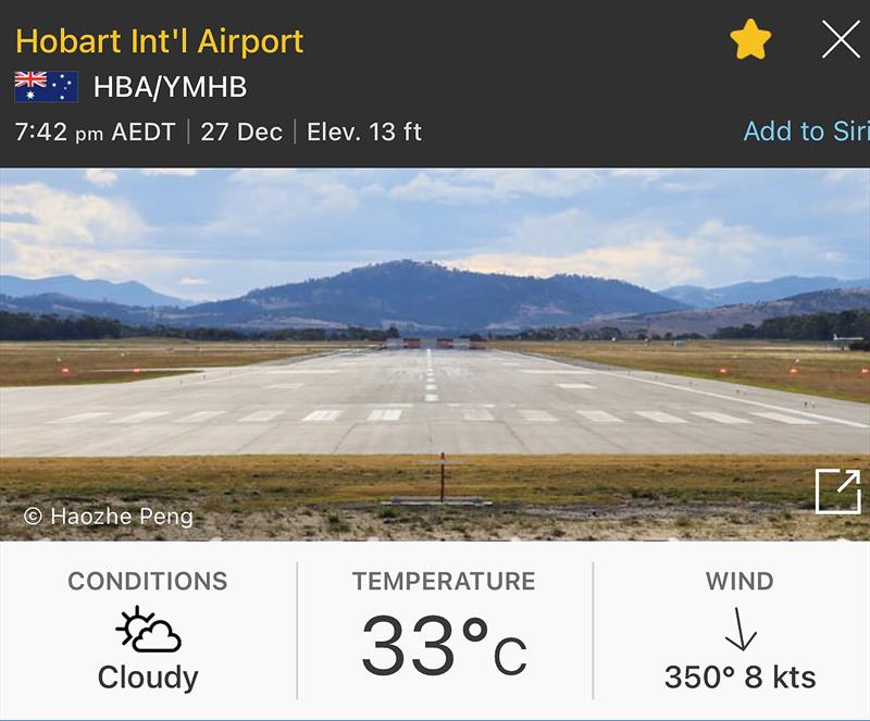 Hobart Airport on Dec 27, 2022 - says it all. A Northerly???? photo copyright Hobart Airport taken at Royal Yacht Club of Tasmania