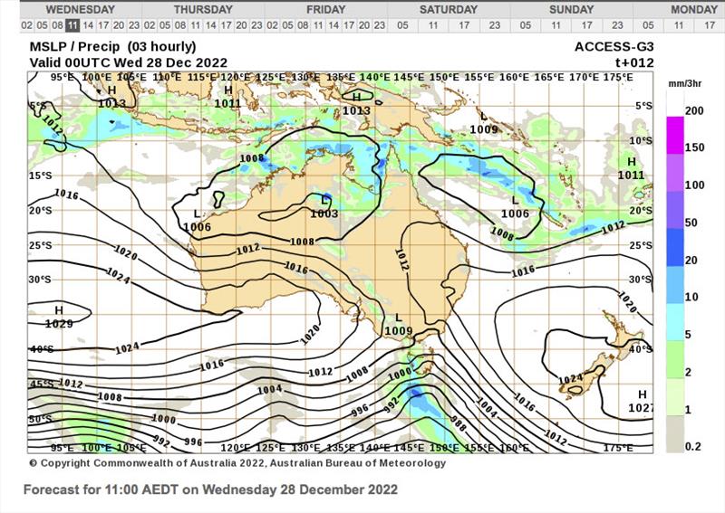 Mean Sea Level pressure chart for 1100hrs AEDT December 28, 2022 photo copyright BOM taken at 