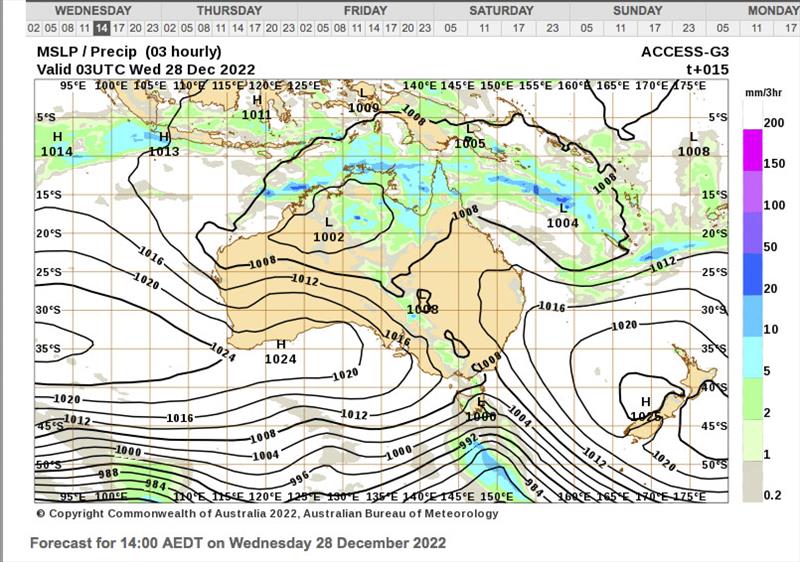 Mean Sea Level pressure chart for 1400hrs AEDT December 28, 2022 photo copyright BOM taken at 