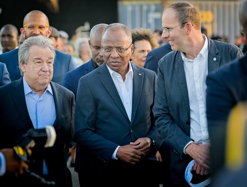 21 January 2023, SGNU Dr. Antonio Guterres visits the Ocean Live Park with Prime Minister Ulisses Correia e Silva and The Ocean Race Chairman Richard Brisius - photo © Sailing Energy / The Ocean Race
