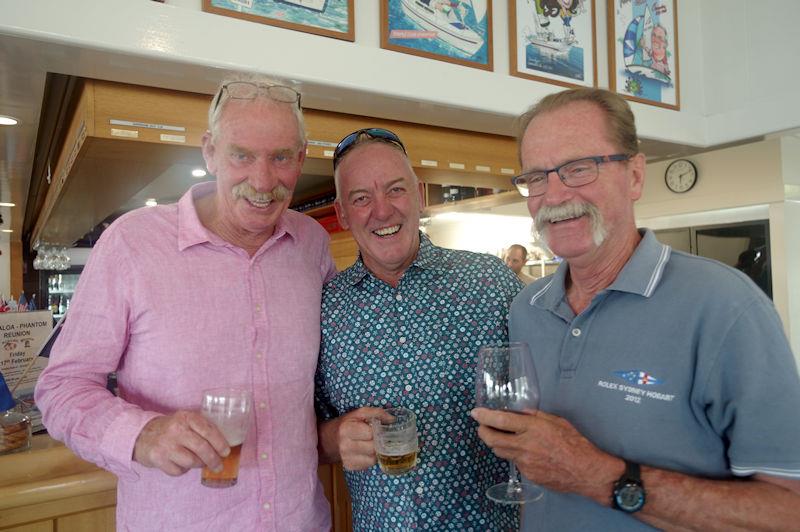 Ocean Racers in Metung: Toby Richardson, Hobart, sailed on Kialoa yachts. He is with MYC member Rod Edwards and his fellow Kialoa crew, Zappa Bell, of Sydney, who raced with Kialoa III, Phantom, Condor, and his own yacht, Minnie photo copyright Jeanette Severs taken at Metung Yacht Club