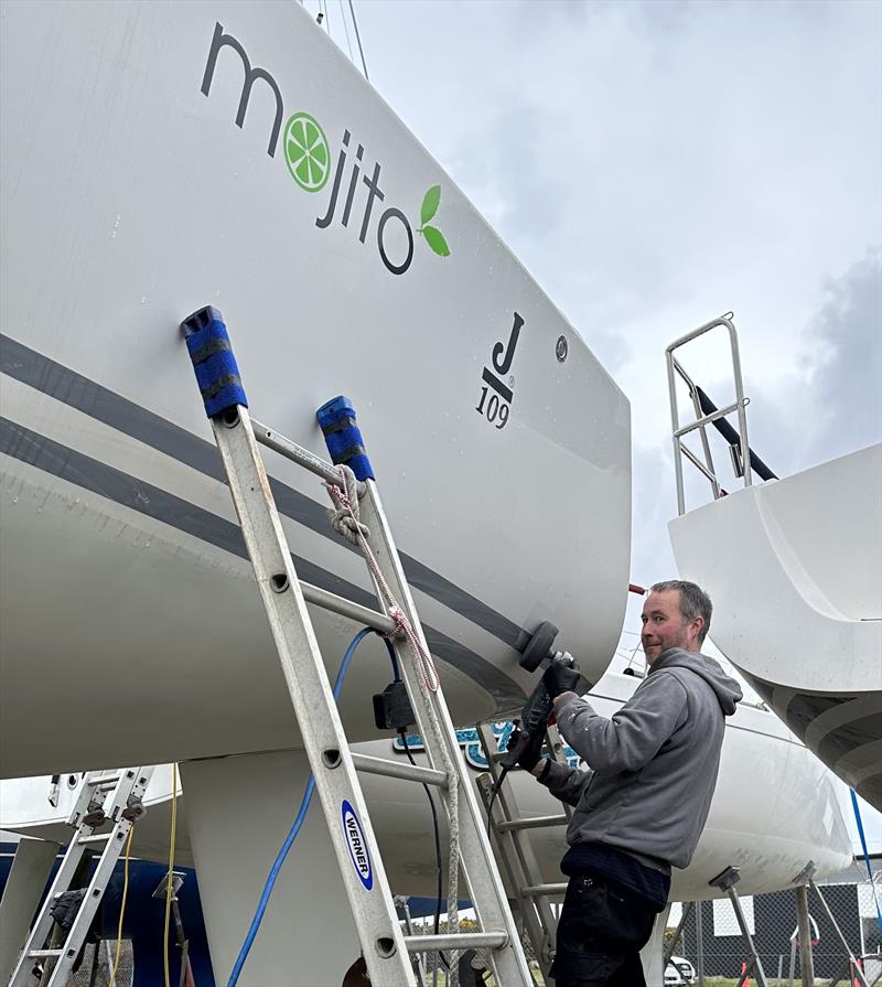 Polishing the topsides of Mojito - photo © Vicky Cox