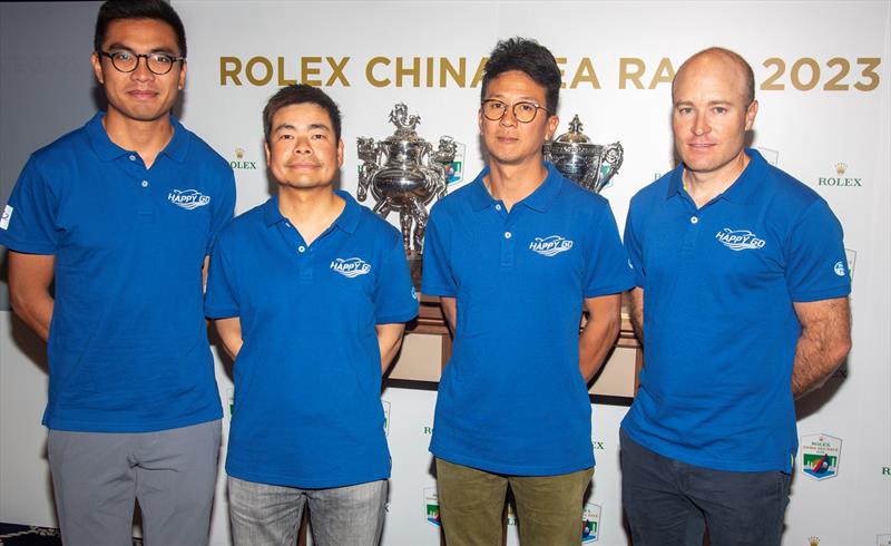 Former Hong Kong team sailors LAW Yat Fung Dominic (1st from left), Owen WONG (2nd from right) and teamed up with their former Hong Kong Team Sailing Coach Jono Rankine (1st from right), this 'dream team' regrouped again since their last race - photo © Rolex / Daniel Forster