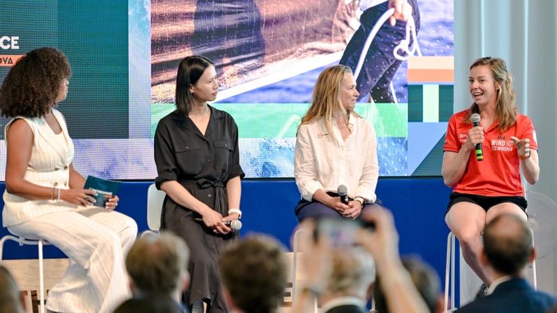 Summits host Danni Washington; Lily Xu Lijia - Olympic Sailing Gold Medallist, Broadcaster and Presenter of The Ocean Race China Plan; Alessandra Ghezzi, Communications Director, j11th Hour Racing; Arianne van de Loosdrecht, WindWhisper Racing Team sailor - photo © Sailing Energy / The Ocean Race