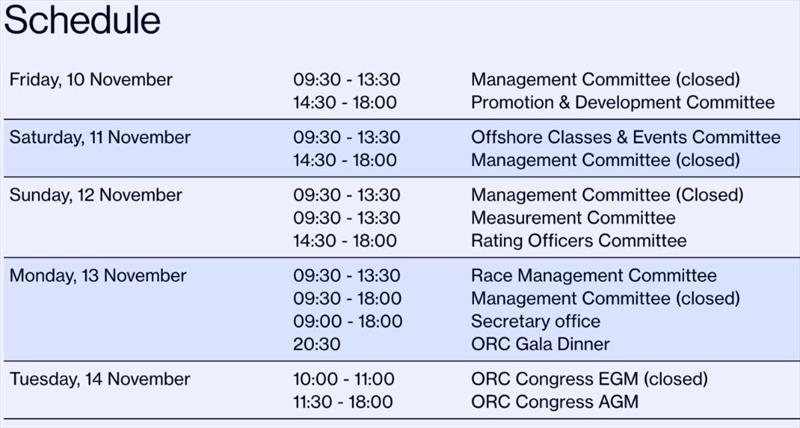 Schedule - photo © Offshore Racing Congress