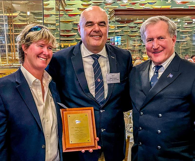 Ashley Perrin and Merfyn Owen (Royal Cruising Club Trophy) with CCA Commodore Jay Gowell - photo © Dan Nerney