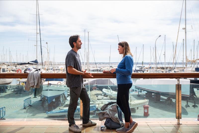 USST Sport Psychologist Jessica Mohler meets with new USST Women's iQFOiL coach Pedro Pascual at the Can Pastilla Marina - photo © US Sailing Team