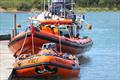 The Hayling Island lifeboat crewed put their D Class lifeboat and Atlantic 85 lifeboat on the pontoon during the Mengeham Rythe Sailing Club 75th Anniversary Celebrations © Cat Dawtrey