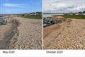 Flood defences at Soldiers' Point - May 2025 compared to October 2025 © Shoreham SC