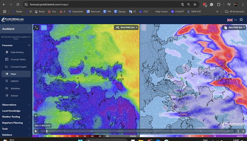 Arnaud Monges perfect screen - split view so you can display different weather information on the left and right sides for the same area and time  - photo © Predictwind.com