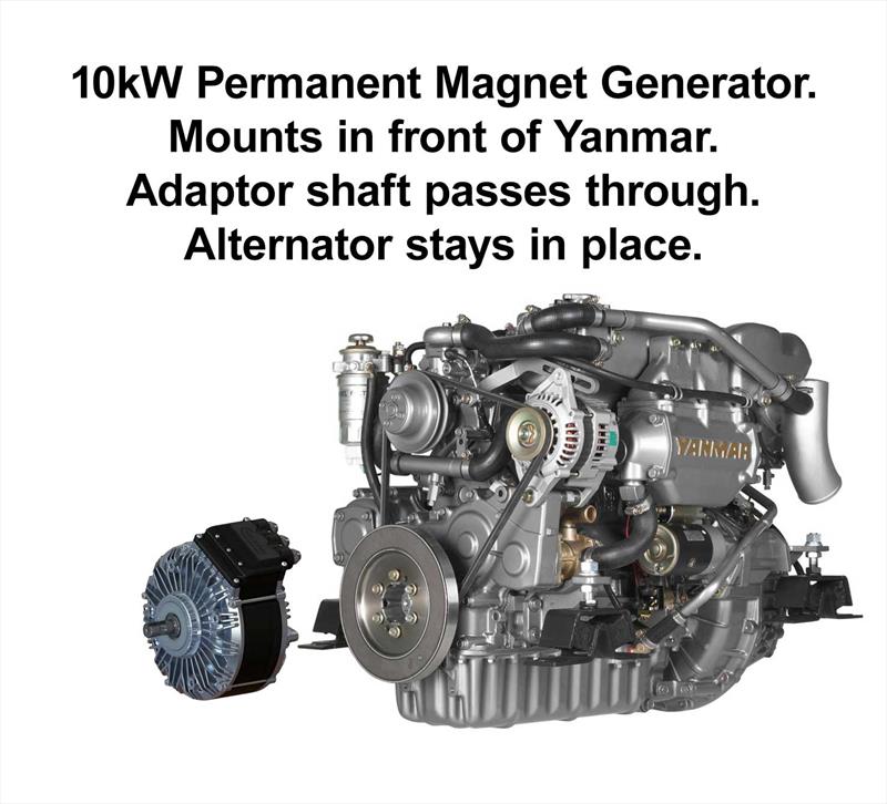 Yanmar 4JH3-DTE with front-mounted, 10kW PMG - photo © Safiery