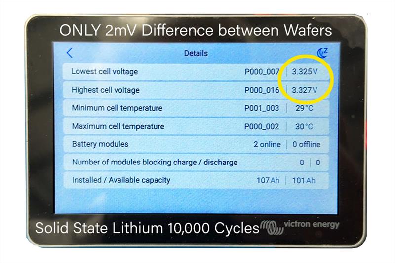 Solid State Lithium battery with ONLY 2mV difference between the wafers - photo © Safiery
