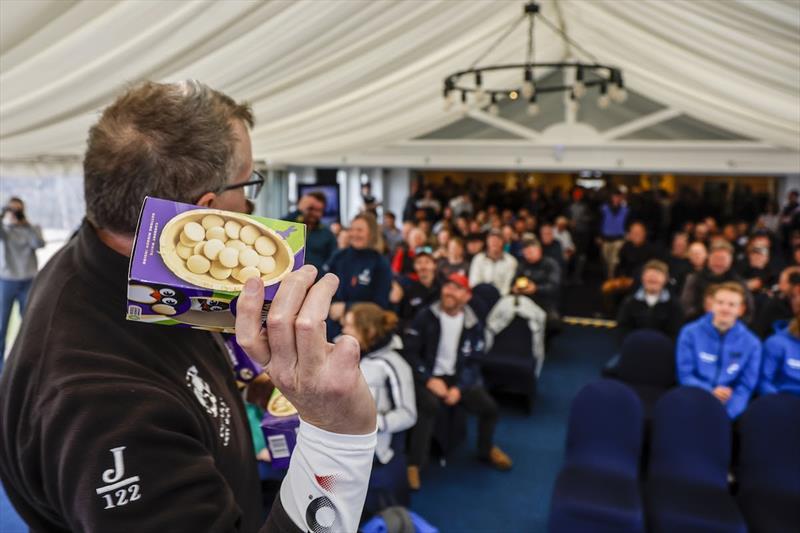 RORC Vice Commodore Derek Shakespeare with the traditional Easter Egg Toss! - 2025 RORC Easter Challenge - photo © Paul Wyeth / RORC