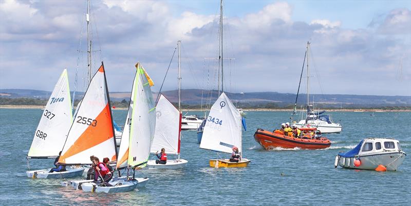 Hayling's Atlantic 85 lifeboat heads towards the sailing club amongst the junior sailors during the Mengeham Rythe Sailing Club 75th Anniversary Celebrations - photo © Cat Dawtrey