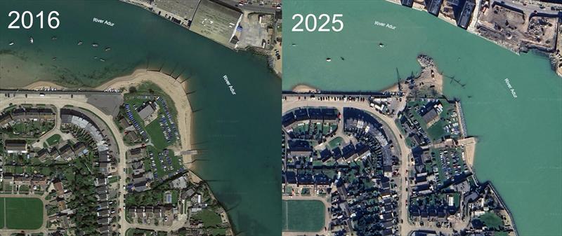 Flood defences at Soldiers' Point - 2016 v 2025 photo copyright Shoreham SC taken at Shoreham Sailing Club