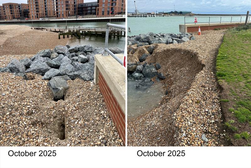Flood defences at Soldiers' Point - October 2025 photo copyright Shoreham SC taken at Shoreham Sailing Club