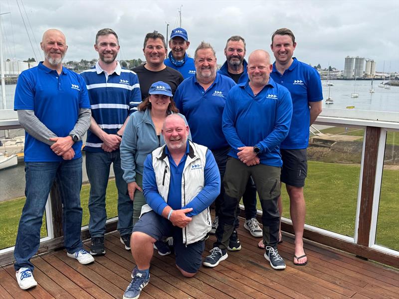 Faster Forward, skipper Matt Fahey in front on knee - Melbourne to Devonport Yacht Race photo copyright Jane Austin / ORCV media taken at Ocean Racing Club of Victoria