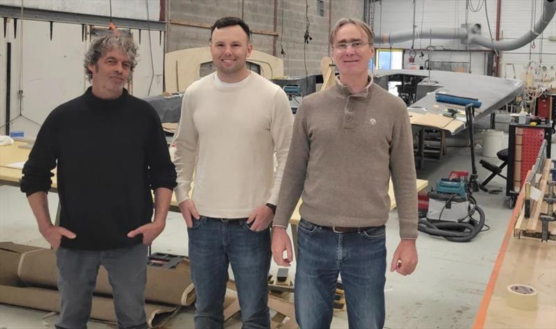 Meeting with Nicolas Groleau (L) of JPS Production and Sam Manuard (R) in La Trinité-sur-Mer, FR - photo © PGN Ocean Racing