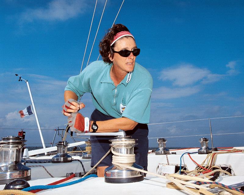 French round the world race sailor Isabelle Autissier onboard PBR - the Finot designed Open 60 class yacht competing in the 1998 / 9 Around Alone Race. Isabelle is one of 6 international sailors to be inducted into the Cape Horn Hall of Fame - photo © Jacques Vapillon / PPL