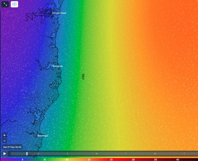 Montague Island and the leaders have gone in for Fish and Chips at Narooma (not), and the leaders are inside to avoid the worst of the swell and make the best headway to the corner, where NSW meets VIC - photo © Predictwind.com