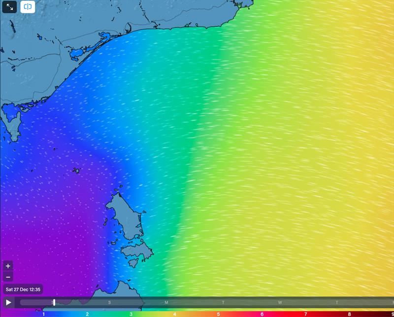 Seaway for the jump from the mainland to Tassie - December 27 - Still 3 to 4m, and basically due South - photo © Predictwind.com