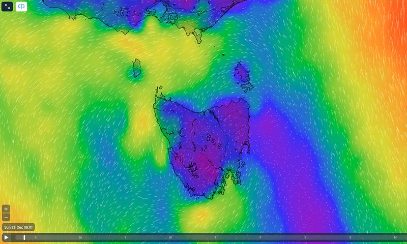 Clocked right around to Nor'east close in to coast of Tassie, but is just a faint waft.. - photo © Predictwind.com