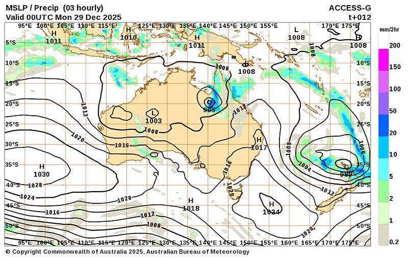 Overall MSLP on December 29, 2025 photo copyright BoM taken at 