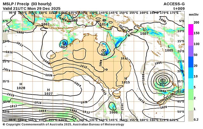 MSLP on the morning of December 30, 2025 photo copyright BoM taken at 