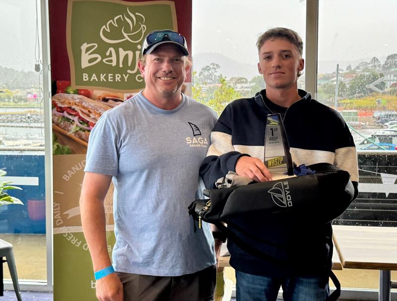 BYC Vice Commodore Troy Grafton presents Harry Gregory with his prizes as 2026 WASZP Tasmanian Champion - photo © Jane Austin