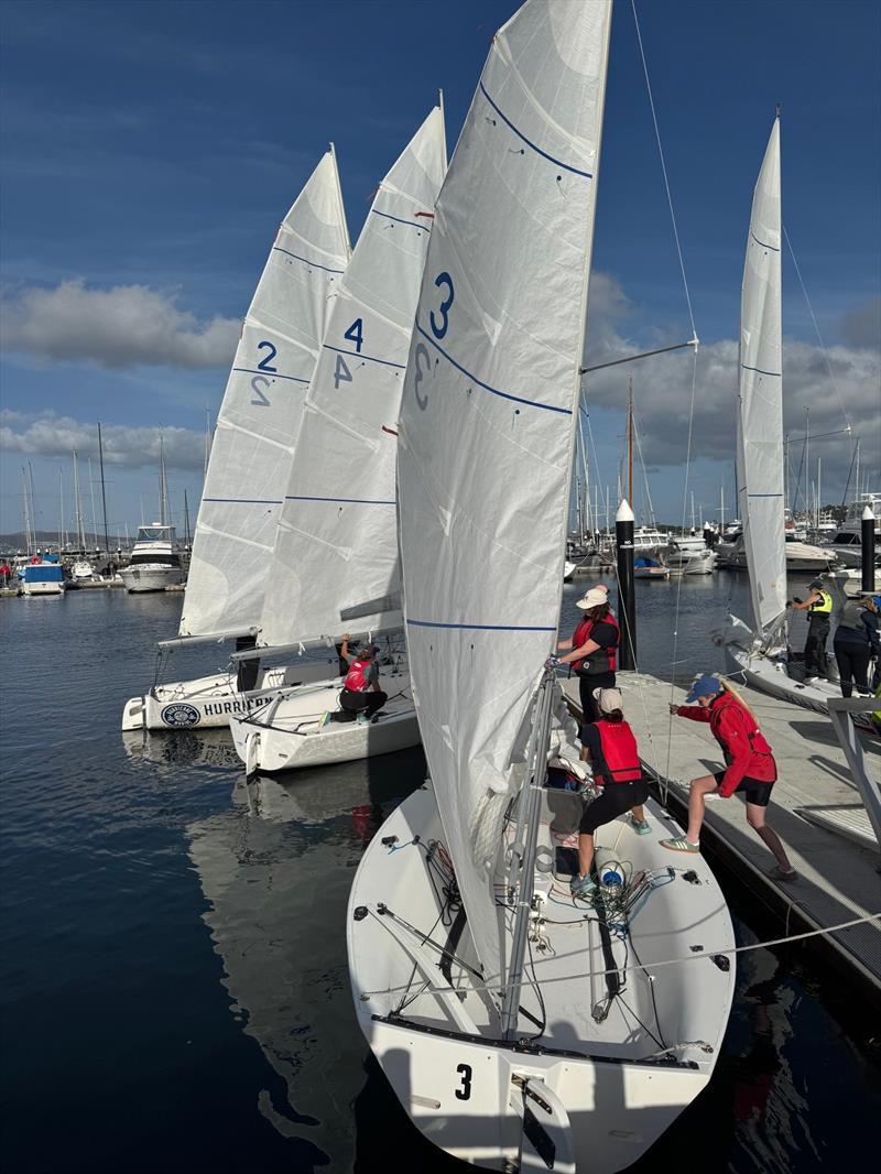 Sailors rigging their boats ready for a practice sail for the 2026 Club Marine Tasmanian Women's Keelboat Regatta photo copyright Jane Austin taken at Bellerive Yacht Club