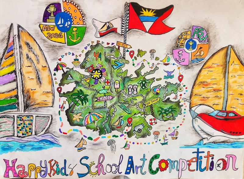 Antigua Sailing Week 2026 - Overall winner of the Happy Kids School Art Competition - Zoey Carter of Sir Novelle Richards Academy - photo © Tim Wright / www.photoaction.com / ASW