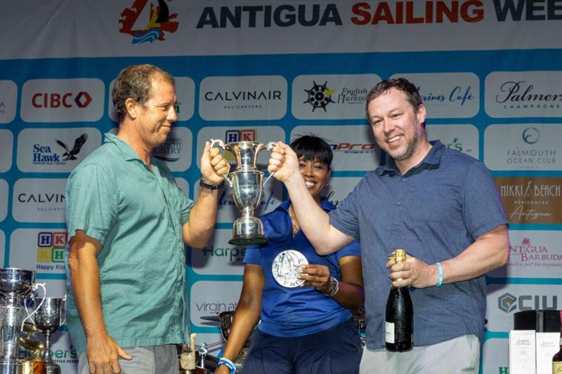 Sam Masterman & Charlie White receive the Governor General's Cup for the Multihull class win on their classic 1987 Condor 40 Troika - photo © Tim Wright / Photoaction.com