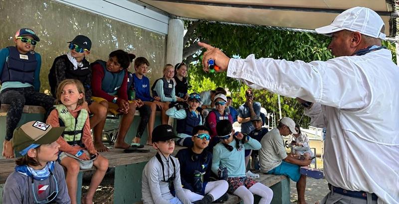 Coach Mykel Alonso, from Florida's Coral Reef Yacht Club, holds an instructive chalk talk for sailors - photo © St. Thomas Yacht Club