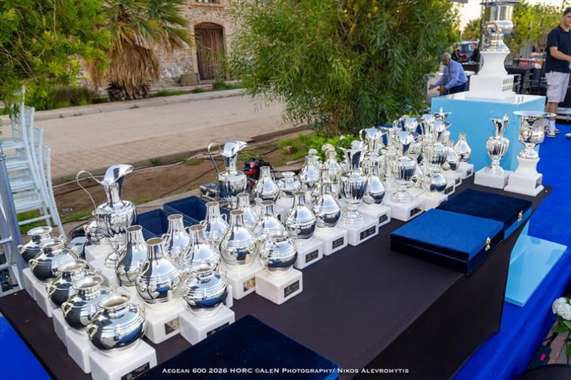 An impressive show of perpetual and keeper trophies awaiting the Awards - in all 49 were awarded to teams competing this year photo copyright Nikos Alevromytis / Alen Photography taken at Hellenic Offshore Racing Club