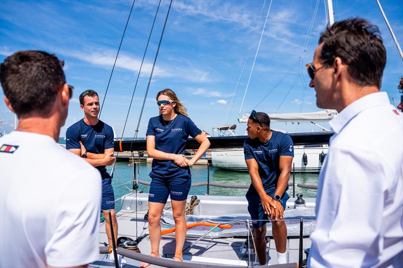 Sir Ben Ainslie and GB1 Helm Dylan Fletcher MBE meet the Athena Pathway Youth Sailors in Cowes - photo © Jackson Green