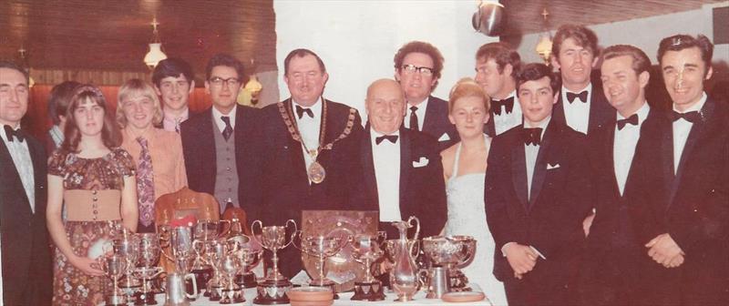 Tenby Sailing Club 1971 Dinner (l-r) Justin Hearn, Dan Lewis, Michael Williams, Alan Davies, Chris Turtle, Dennis Shepherd, Phil Wathen, Elizabeth Thomas, Steve Rich, unknown, Fred Fry, Doug Harris, Sally Simmonds, Neil Thomas, Phil Bement, Blake Shaw - photo © TSC