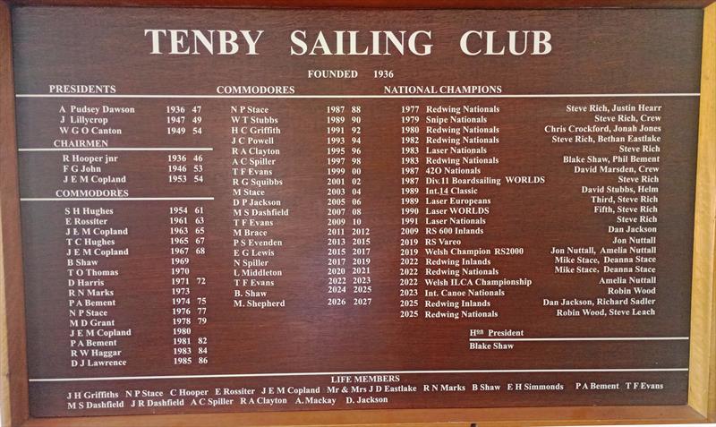 Tenby Sailing Club Presidents, Commodores and Champions Board - photo © TSC