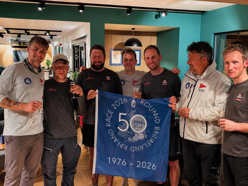 The crew of Fujitsu British Soldier at the RORC Clubhouse after completing the race - 2026 RORC Round Britain and Ireland Race day 14 - photo © RORC