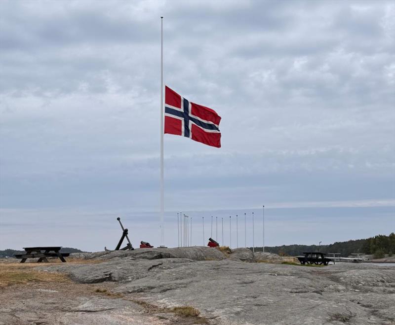 Norway's flag flies at half-mast in memory of His Majesty King Harald V on the eve of the 2026 Melges 24 European Championship - photo © IM24CA / Piret Salmistu