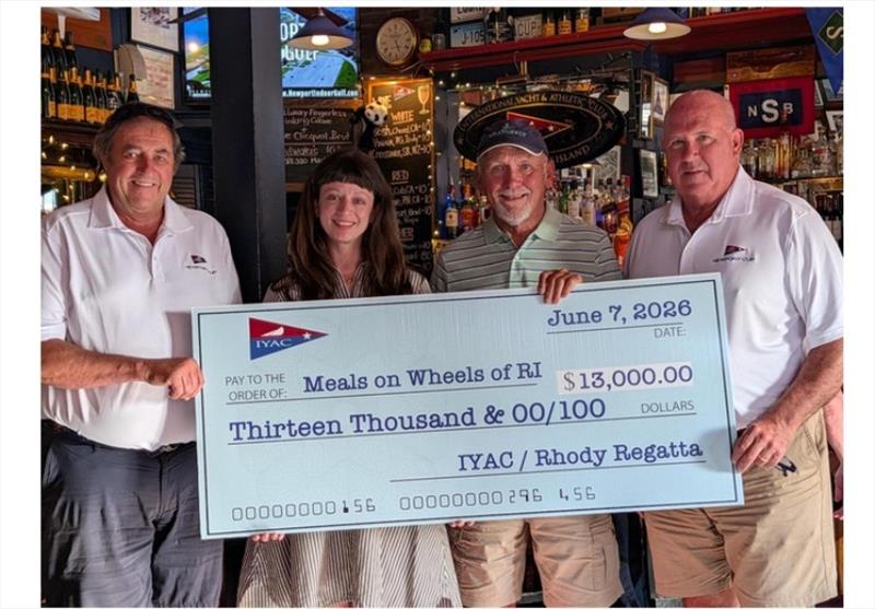 From left: IYAC Co-Owner and Rhody Regatta Event Chair Mick Harvey, Meals On Wheels External Affairs Coordinator Wetherley Hundley, Committee Member Steve Eddleston, and IYAC Co-Owner/Committee Member Pat Kennedy photo copyright Barby MacGowan taken at International Yacht and Athletic Club