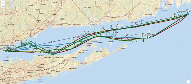 Predicted routes for ORC fleet members in the 238-mile Stamford-Vineyard Race, showing tracks and predicted wind and current conditions on the course for select entries - photo © Offshore Racing Congress