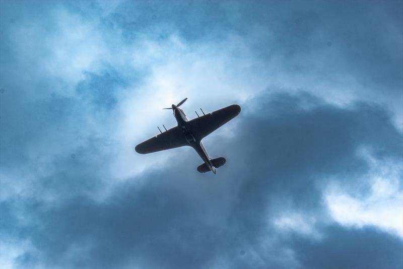 Flypast of the regatta by a 'Hurricane' from the 'R.A.F. Battle of Britain Flight' during the Norfolk Punt Club Centenary Barton Regatta - photo © Adam Bloomfield