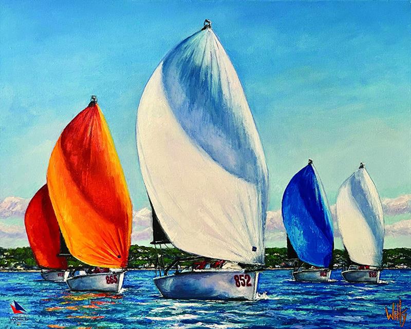 The speed, intensity and unmistakable energy of Melges 24 racing have been captured on canvas in Twenty-Four Feet of Fury, an original painting by Harbor Springs artist Trisha Witty in honor of the 2026 Melges 24 World Championship - photo © International Melges 24 Class Association