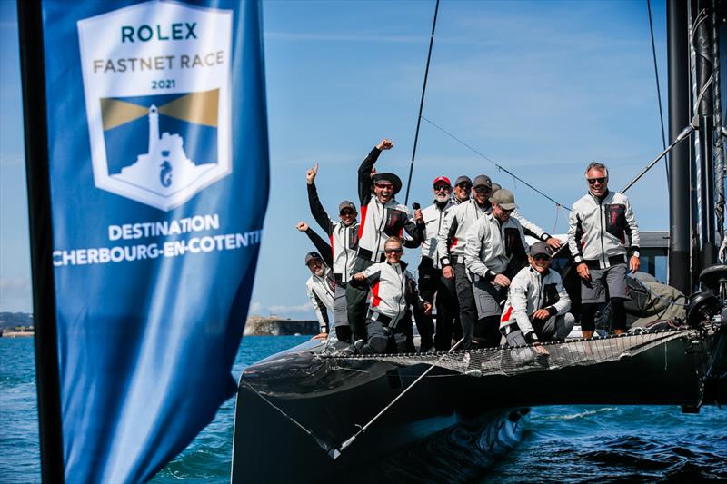 The Nigel Irens 84 catamaran Allegra, sailed by Adrian Keller looks set to collect the MOCRA prize - Rolex Fastnet Race photo copyright Paul Wyeth / www.pwpictures.com taken at Royal Ocean Racing Club and featuring the MOCRA class