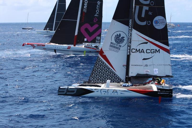 A record MOCRA fleet - Gilles Lamire's Groupe GCA-1001 Sourires and Antoine Rabaste's Ultim'Emotion 2 start the 13th RORC Caribbean 600 photo copyright Tim Wright / www.photoaction.com taken at Antigua Yacht Club and featuring the MOCRA class
