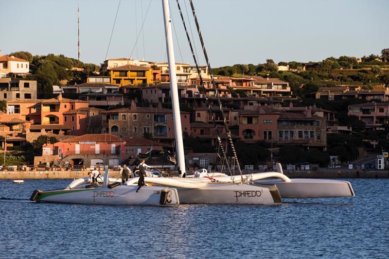 Phaedo3 set a Monaco to Porto Cervo record photo copyright Rachel Fallon-Langdon / Team Phaedo taken at Yacht Club Costa Smeralda and featuring the MOD70 class