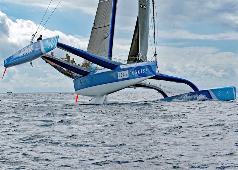 The MOD70 Ms Barbados Concise10 in full flight during the Mount Gay Round Barbados Race - photo © Peter Marshall / MGRBR