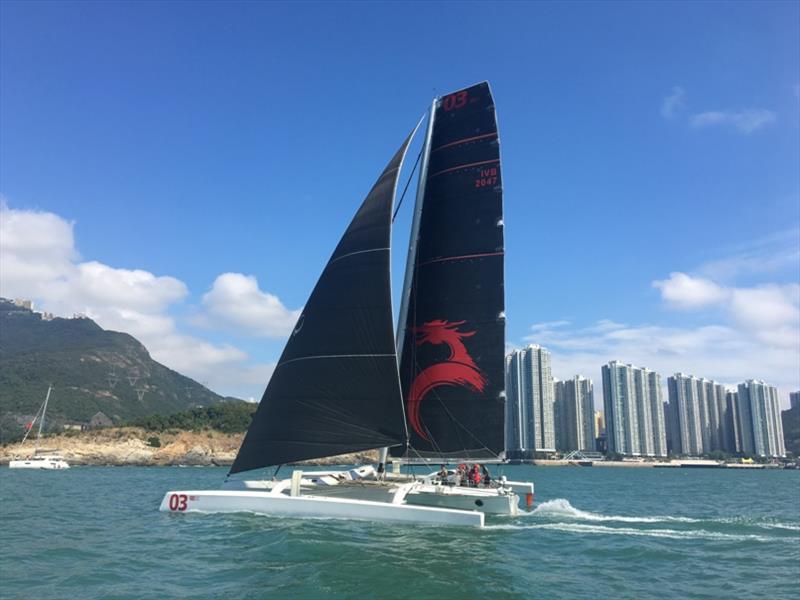 Beau Geste in the Round the Island Race photo copyright Gavin Brady taken at Multihull Yacht Club Queensland and featuring the MOD70 class